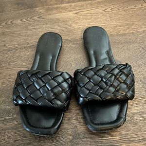 Black Woven Slide Sandals